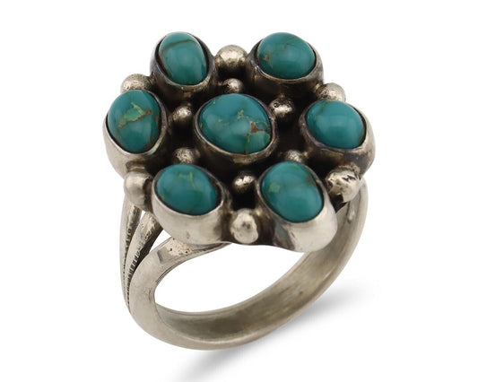 Navajo Ring .925 Silver Natural Blue Turquoise Artist Signed LP C.80's