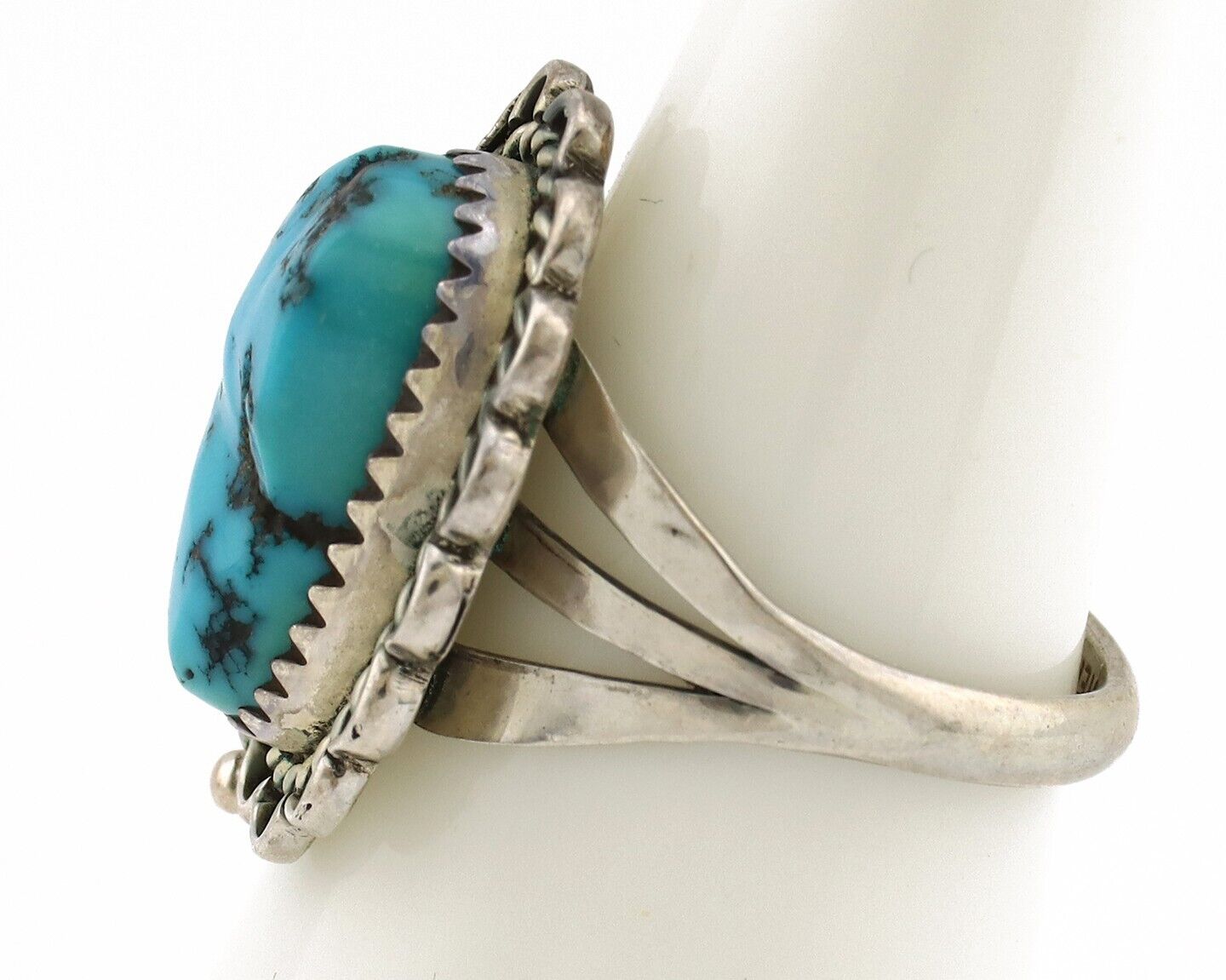 Navajo Ring .925 Silver Sleeping Beauty Turquoise Native American Artist C.80's