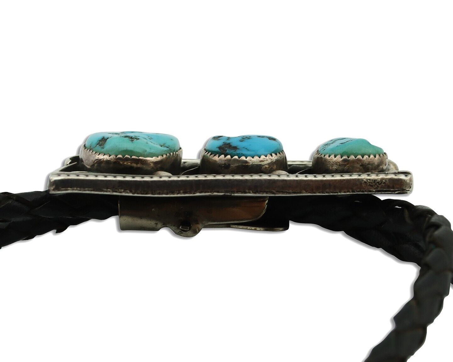 Navajo Bolo Necktie 925 Silver Sleeping B Turquoise Native American Artist C.80s