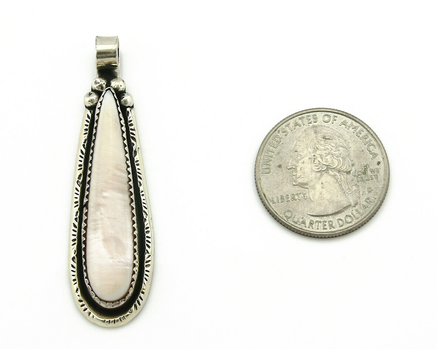 Navajo Pendant .925 Silver Real Natural Pink Mussel Signed Yazzie C.80's