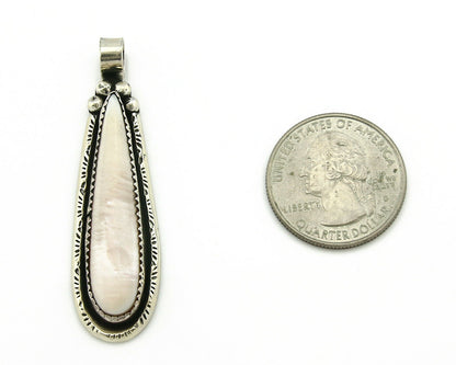 Navajo Pendant .925 Silver Real Natural Pink Mussel Signed Yazzie C.80's