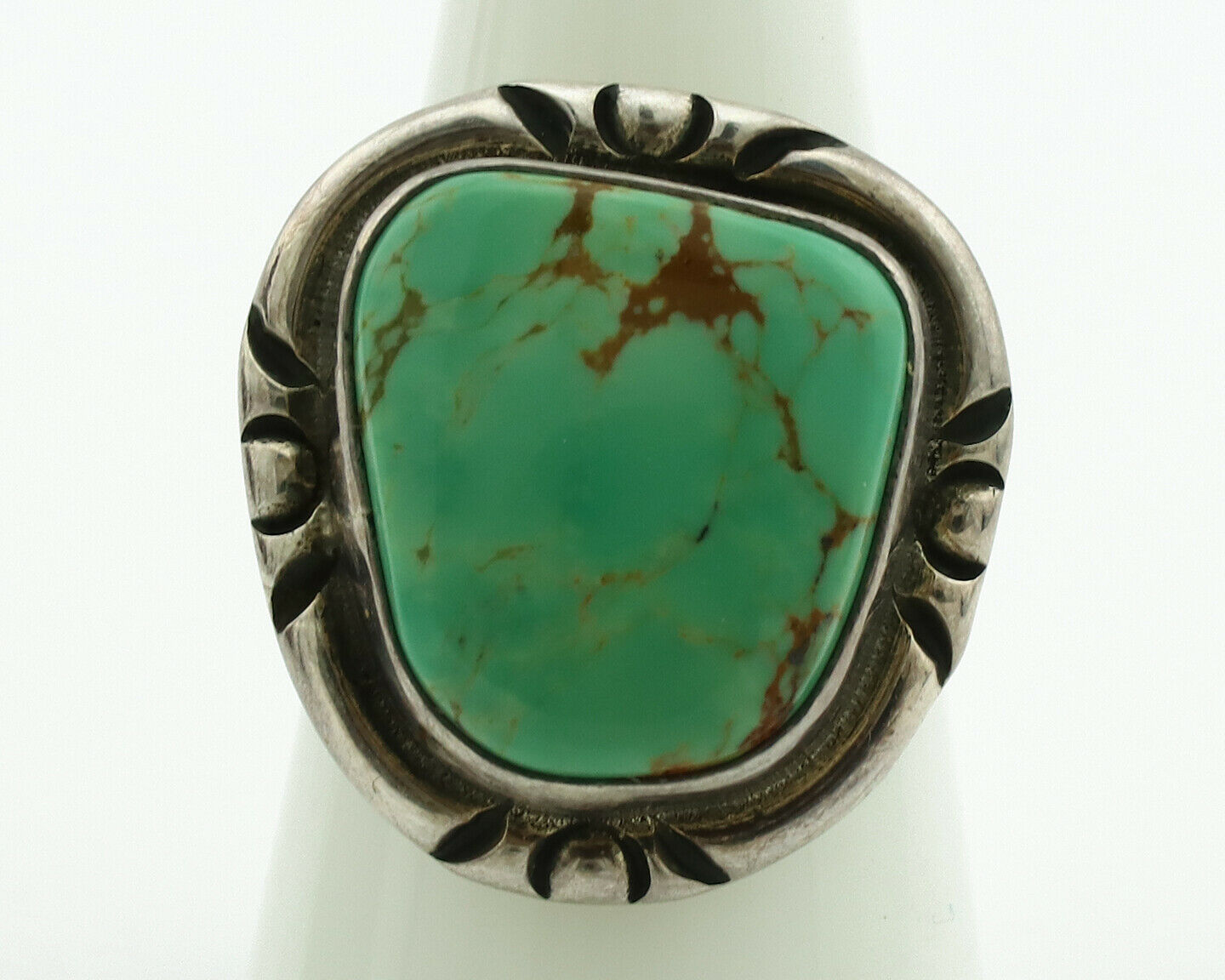 Navajo Ring .925 Silver Kingman Turquoise Artist Signed Gecko C.1980's
