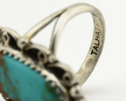 Navajo Ring .925 Silver Kingman Turquoise Artist Signed Talhat C.90's