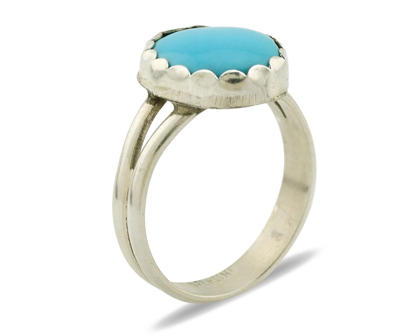 Navajo Ring .925 Silver Sleeping Beauty Turquoise Native American Artist C.1980s