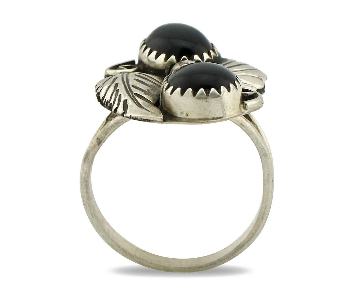 Navajo Ring 925 Silver Natural Mined Onyx Artist Signed T Thomas C.80's