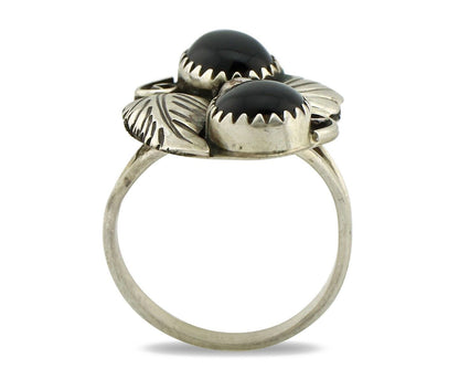 Navajo Ring 925 Silver Natural Mined Onyx Artist Signed T Thomas C.80's