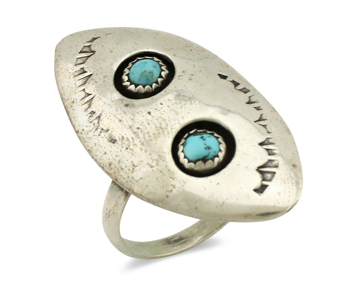 Navajo Ring .925 Silver Handmade Spiderweb Turquoise Native Artist C.1980's