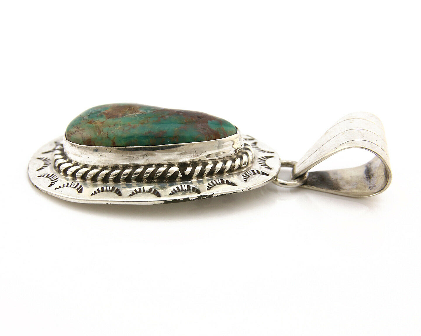 Navajo Pendant .925 Silver Royston Turquoise Signed Artist BC C.80's