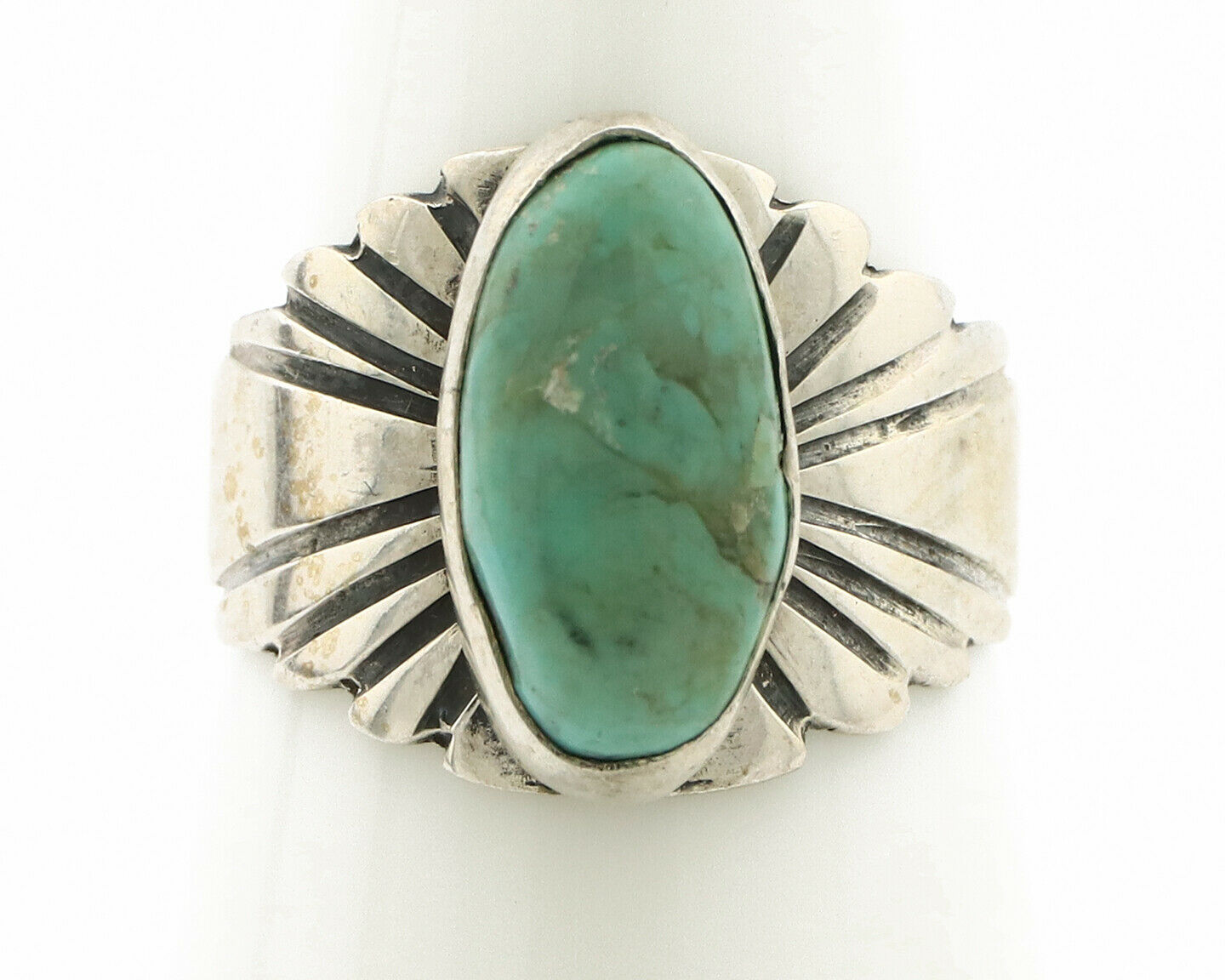 Navajo Ring .925 Silver Kingman Turquoise Artist Signed Apache C.80's