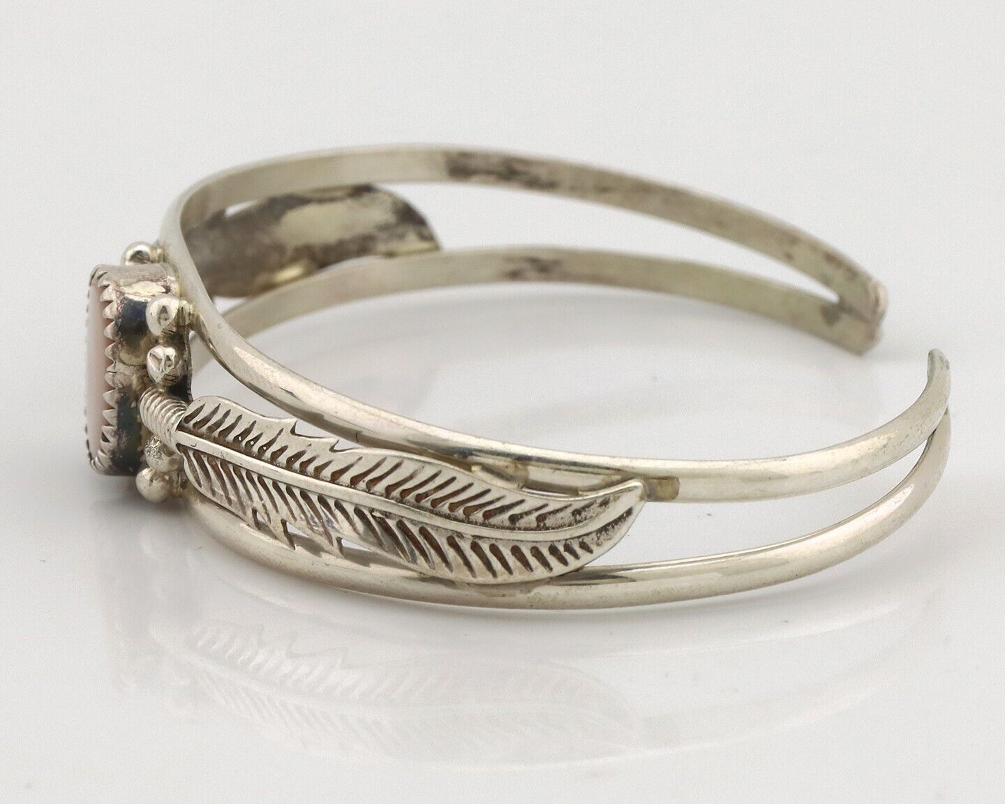 Navajo Bracelet 925 Silver Natural Pink Mussel Native American Signed Begay C80s