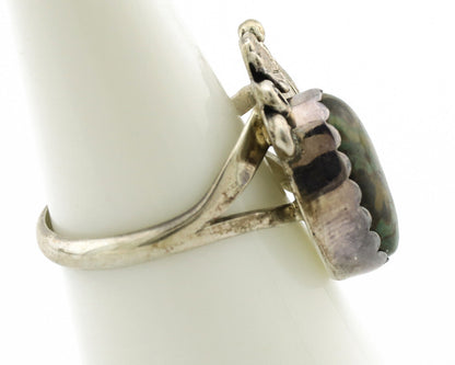 Navajo Ring .925 Silver Army Green Turquoise Native American Artist C.1980's