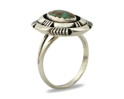 Navajo Ring .925 Silver Spiderweb Turquoise Artist Signed L. M. Nez C80s