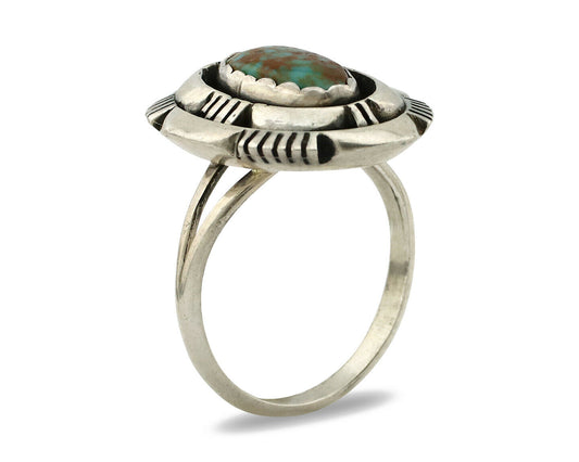 Navajo Ring .925 Silver Spiderweb Turquoise Artist Signed L. M. Nez C80s