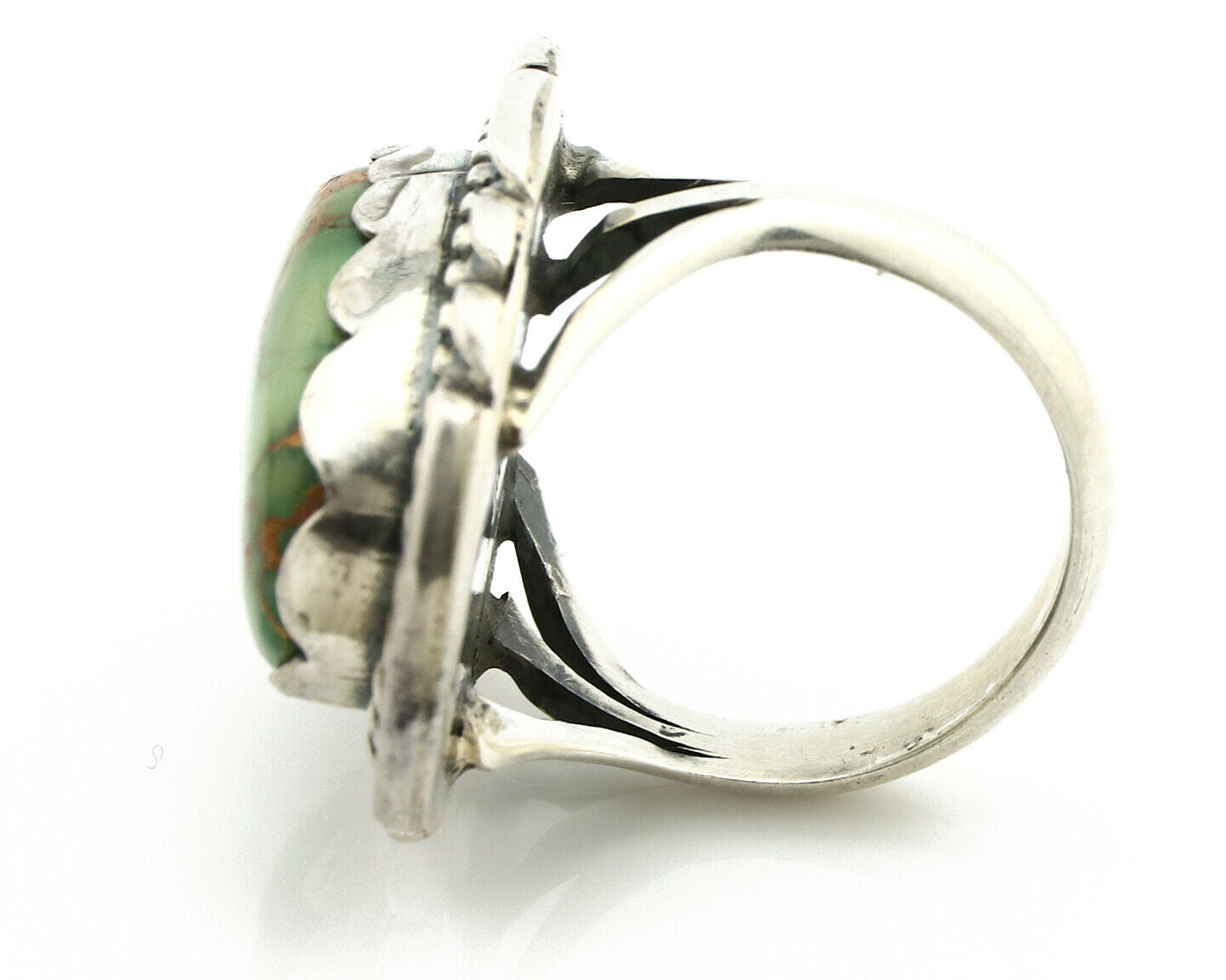 Navajo Ring .925 Silver Natural Uncolored Green Turquoise Signed Apache C.80's