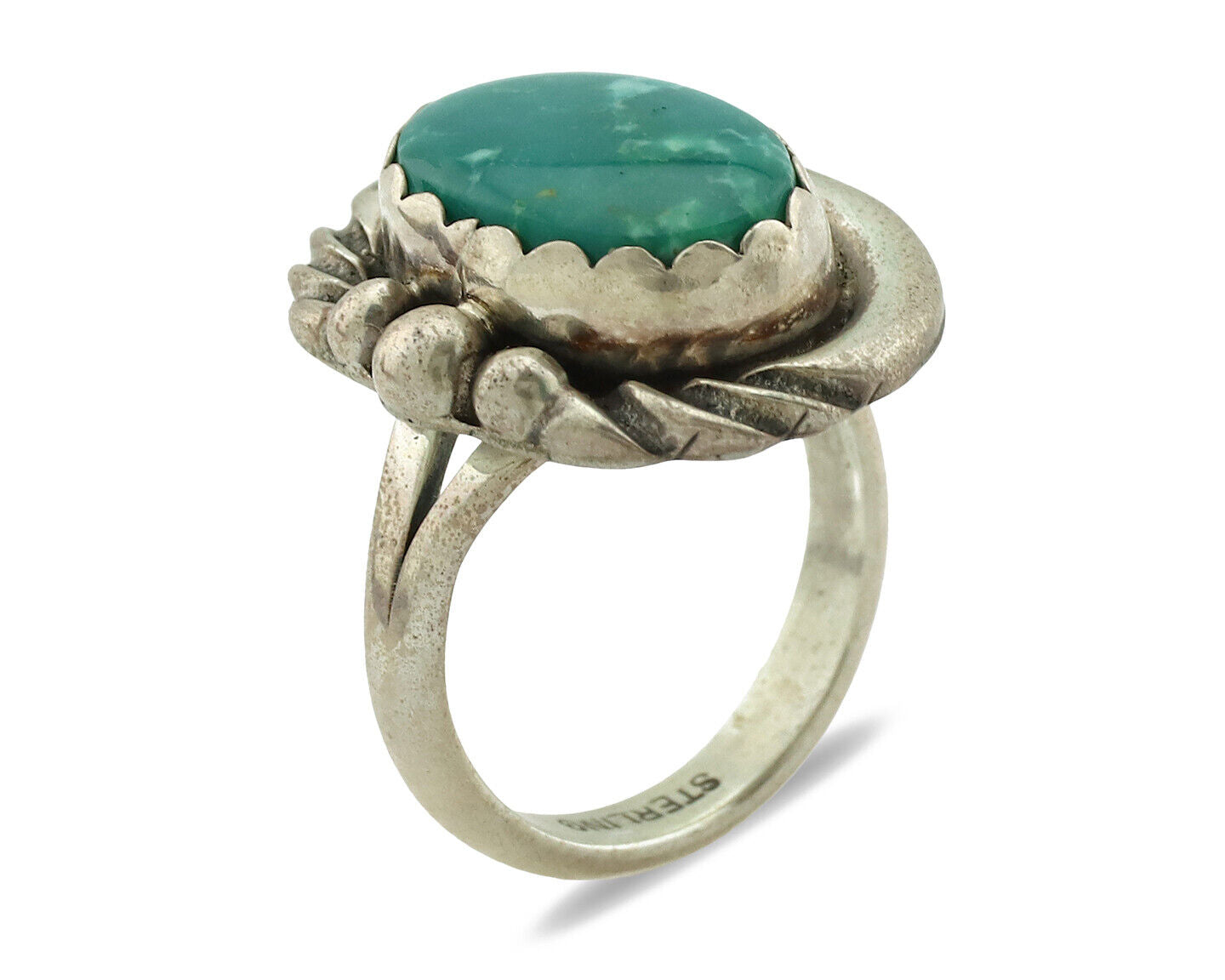 Navajo Ring .925 Silver Natural Aqua Turquoise Native American Artist C.1980's