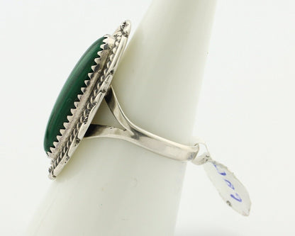 Navajo Ring .925 Silver Malachite Hand Stamped Native American Artist C.80's