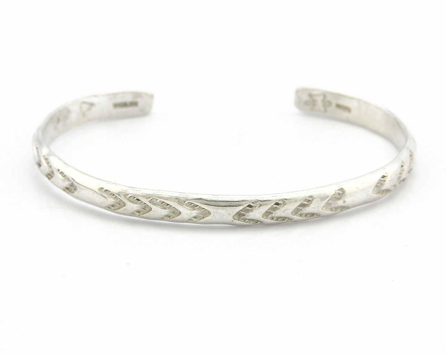 Navajo Bracelet .925 Silver Hand Stamped Arrow Head Artist I Montoya C.80's