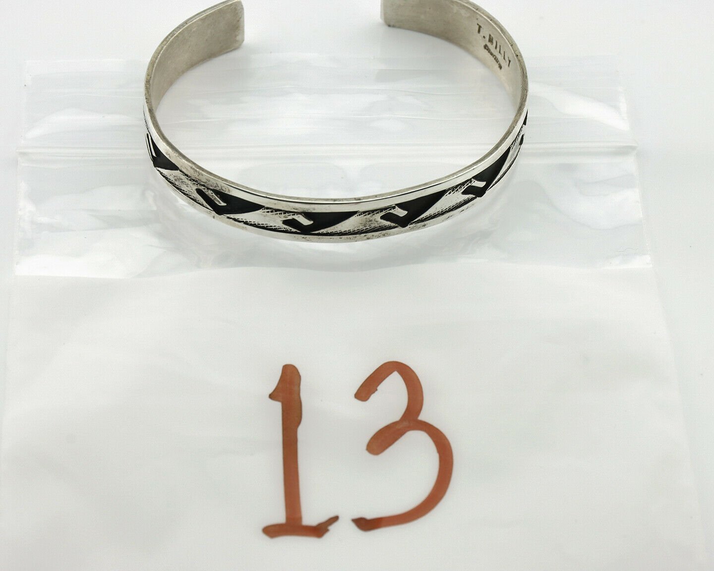 Navajo Bracelet .925 Silver Handmade Overlay Style Signed Tommy Billy Cuff C80s