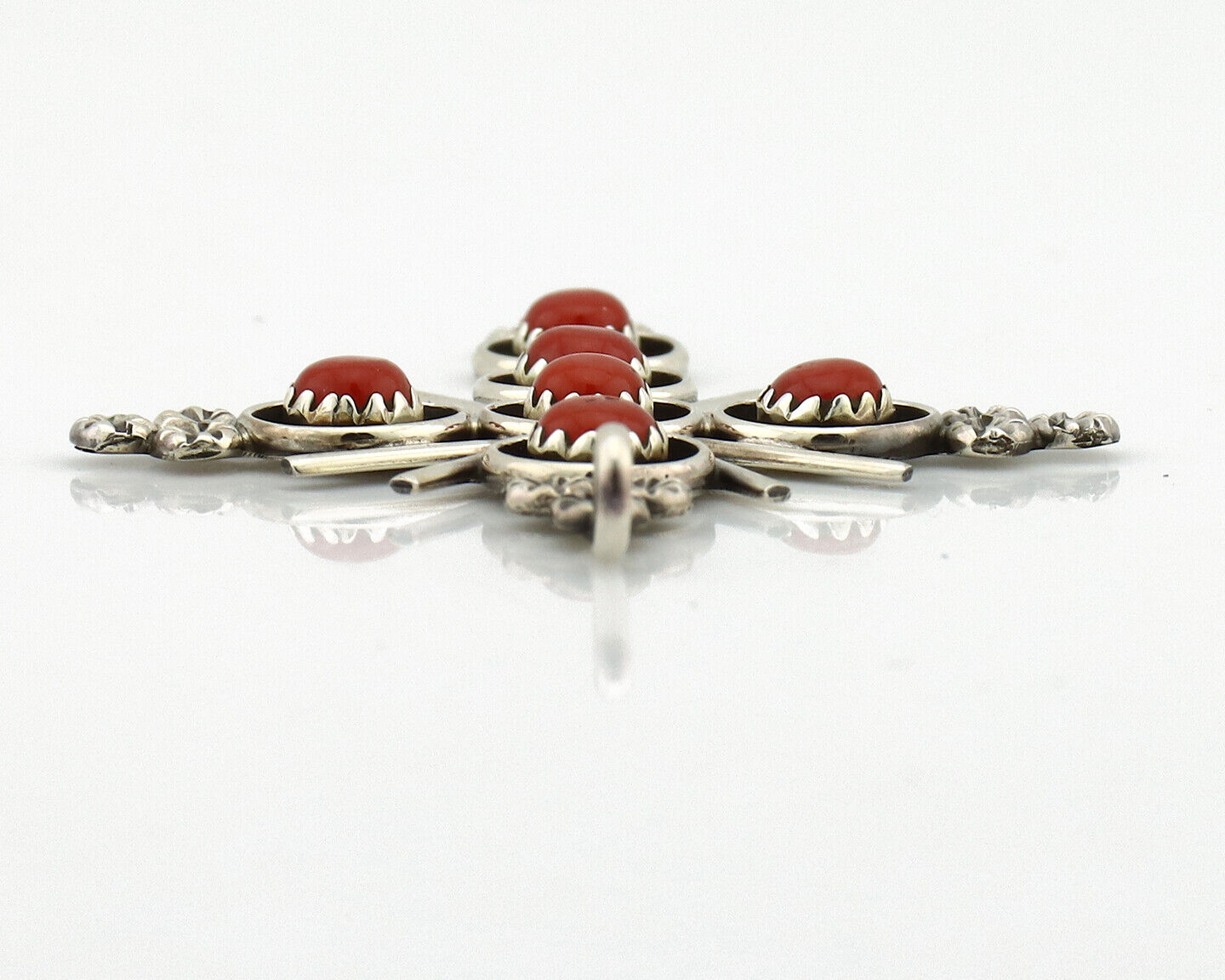 Zuni Handmade Cross Necklace 925 Silver Red Coral Artist Signed NOM? C.80's