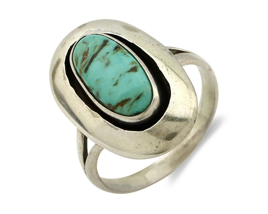 Navajo Shadow Box Ring .925 Silver Kingman Turquoise Signed M Montoya C80s
