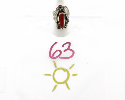 Navajo Ring 925 Silver Mediterranean Coral Artist Signed Justin Morris C.80's