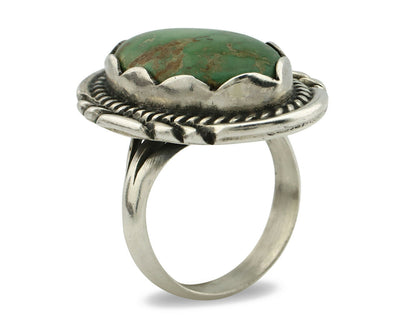 Navajo Ring .925 Silver Natural Uncolored Green Turquoise Signed Apache C.80's