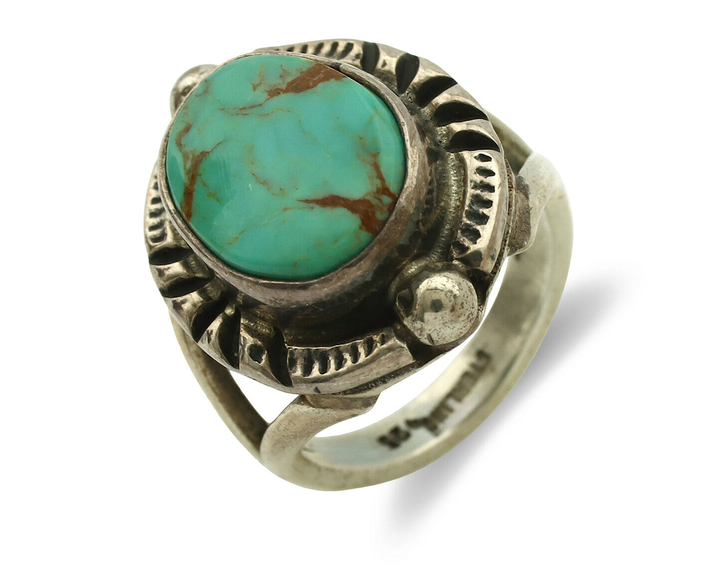 Navajo Ring .925 Silver Kingman Turquoise Artist Signed Gecko C.1980's