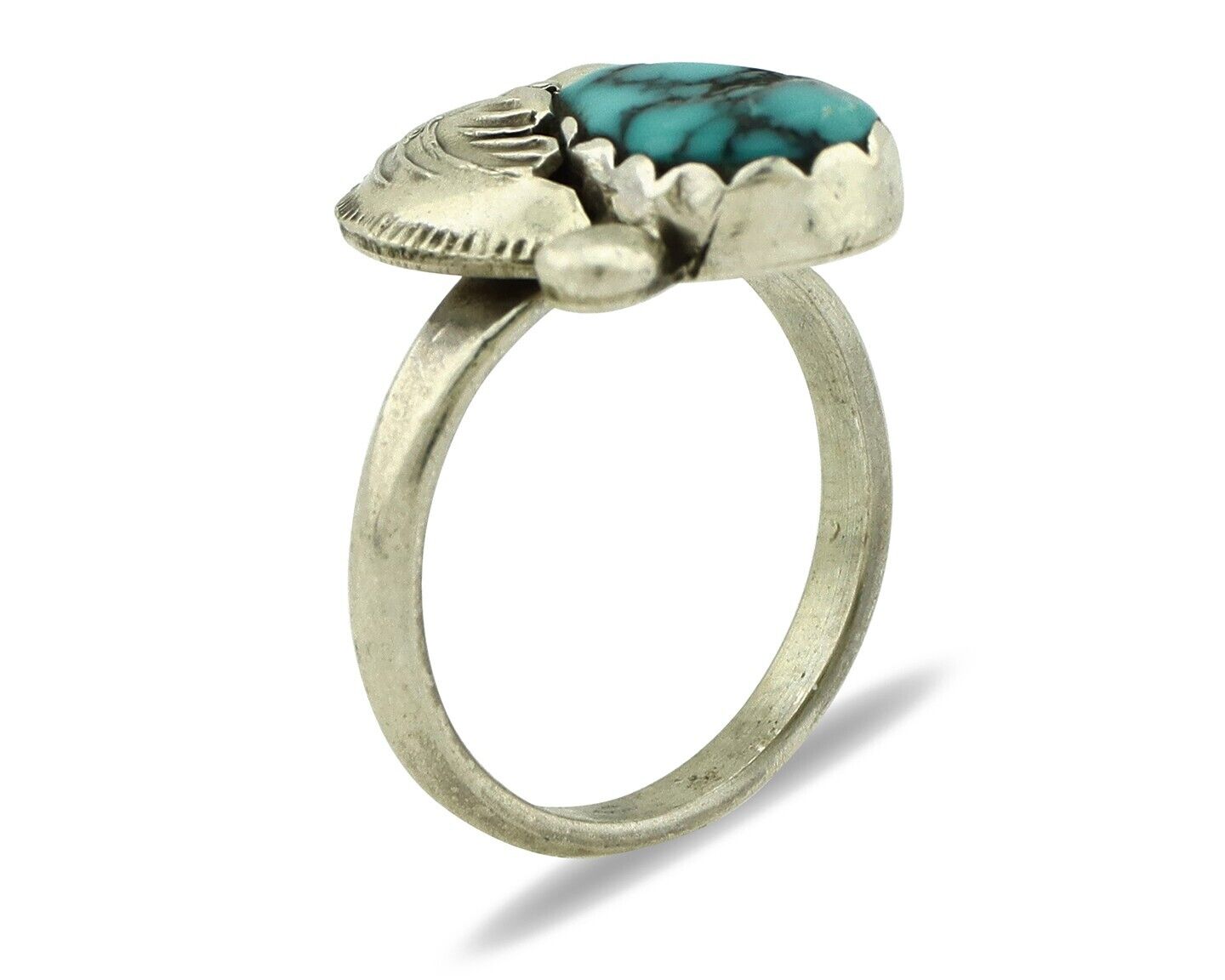 Zuni Ring 925 Silver Spiderweb Turquoise Artist Signed Simplicio C.80's