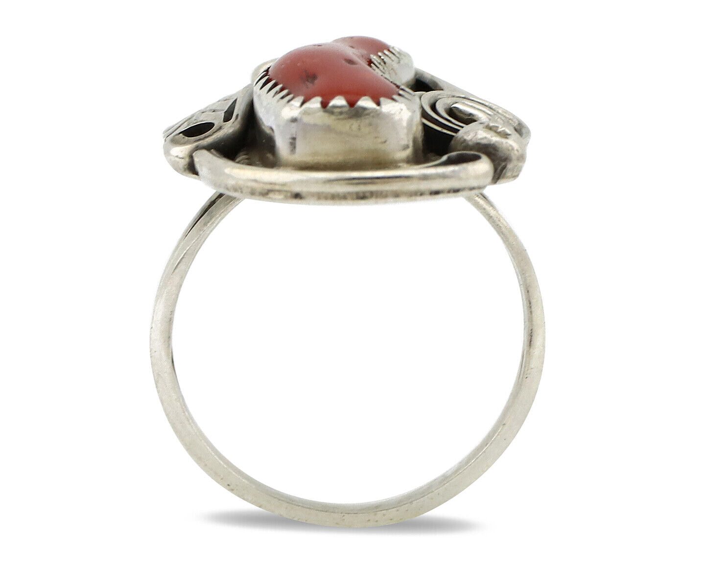 Navajo Ring 925 Silver Mediterranean Coral Artist Signed Justin Morris C.80's