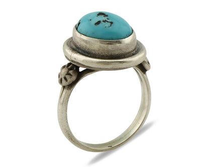 Navajo Ring .925 Silver Sleeping Beauty Turquoise Native American Artist C.1980s