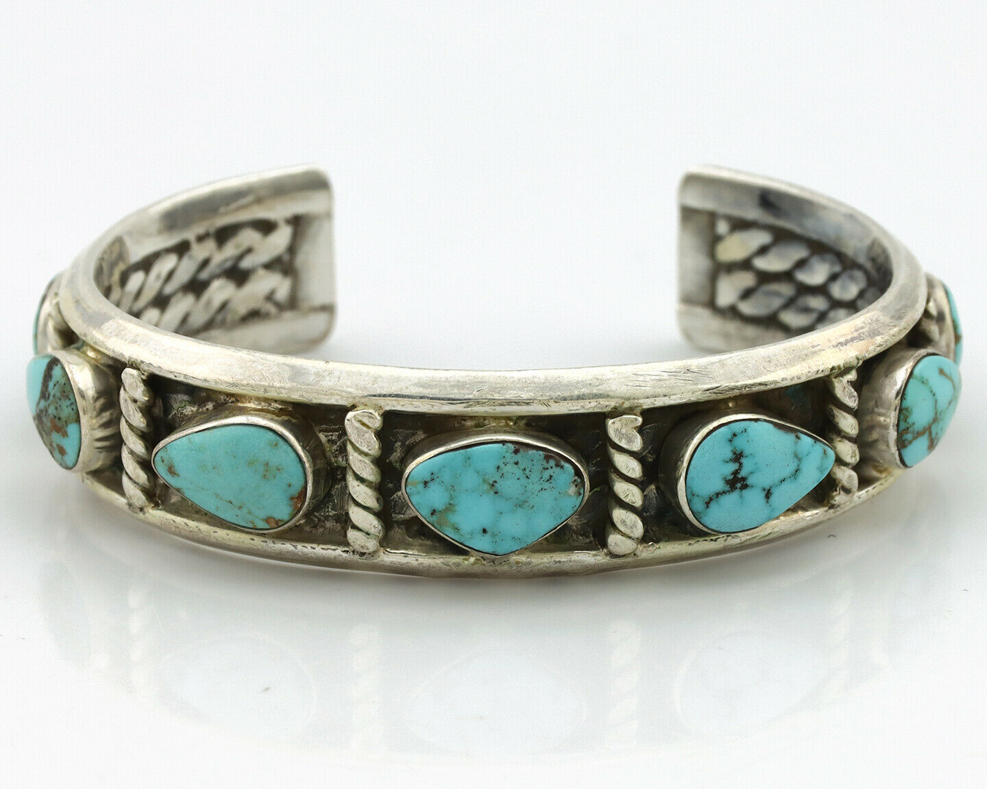 Navajo Bracelet .925 Silver Spiderweb Turquoise Artist Signed AY 80's
