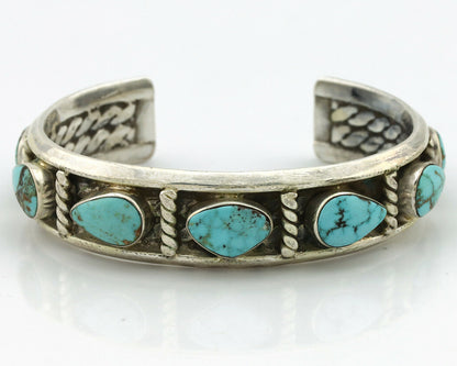 Navajo Bracelet .925 Silver Spiderweb Turquoise Artist Signed AY 80's
