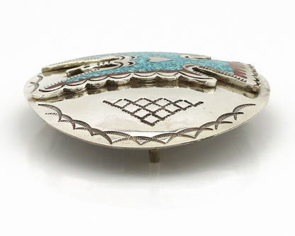 Navajo Belt Buckle 925 Silver Handmade Chip Inlay Artist Signed CP C.80s