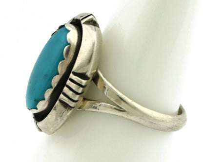 Navajo Ring .925 Silver Kingman Turquoise Handmade Native American Artist C80s