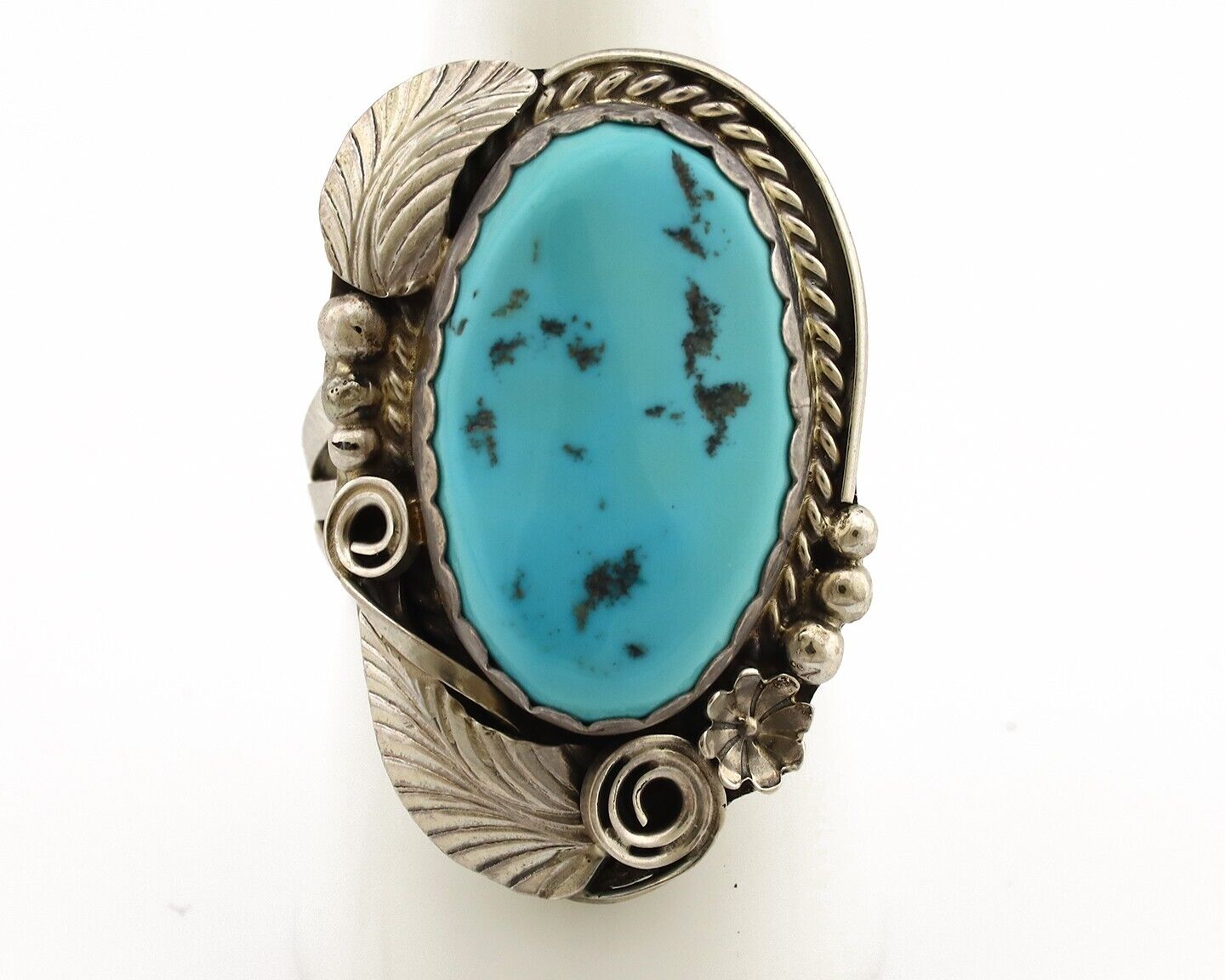 Navajo Inlay Band Ring 925 Silver Sleeping B Turquoise Signed Justin Morris C80s