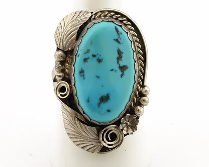 Navajo Inlay Band Ring 925 Silver Sleeping B Turquoise Signed Justin Morris C80s
