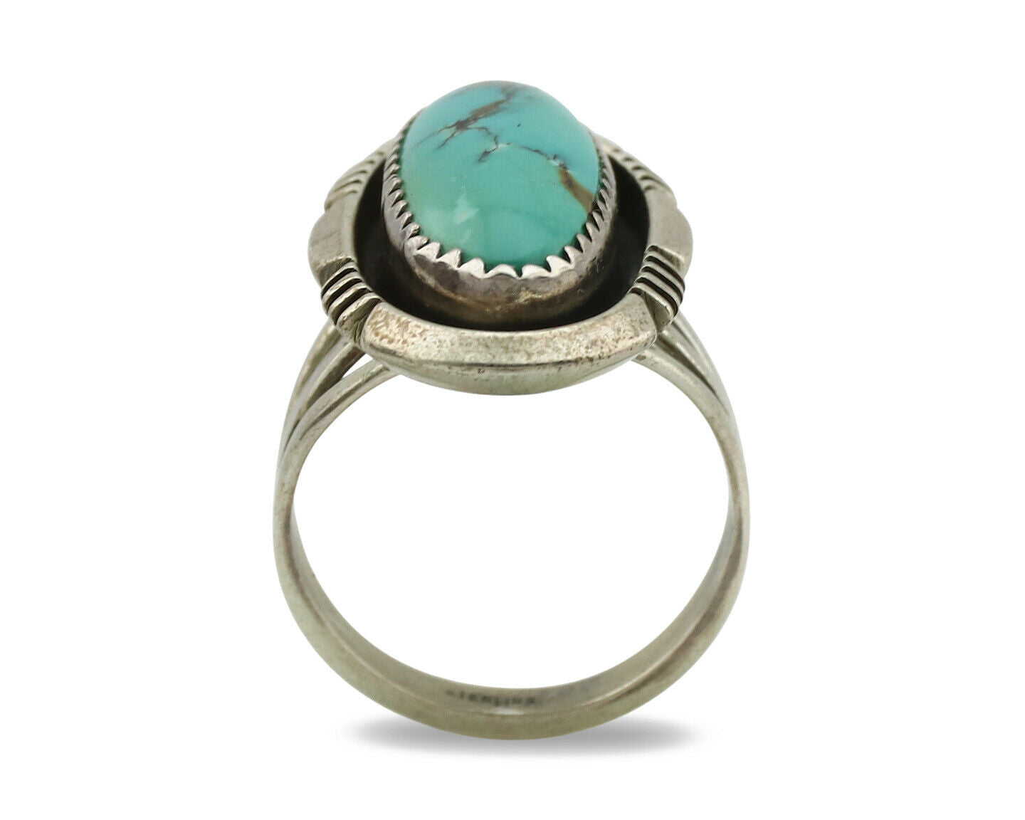 Navajo Ring .925 Silver Kingman Turquoise Native American Artist C.1980's