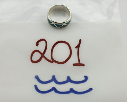 Navajo Chip Inlay Ring 925 Silver Sleeping Beauty Turquoise Artist Silver Cloud