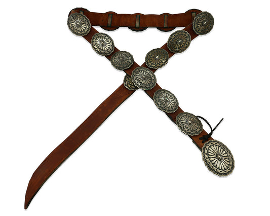 Navajo Concho Belt .925 Silver Hand Stamped Artist Signed Bruce Morgan C.80's