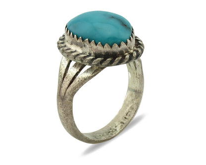 Navajo Ring .925 Silver Natural Blue Turquoise Native American Artist C.1980's
