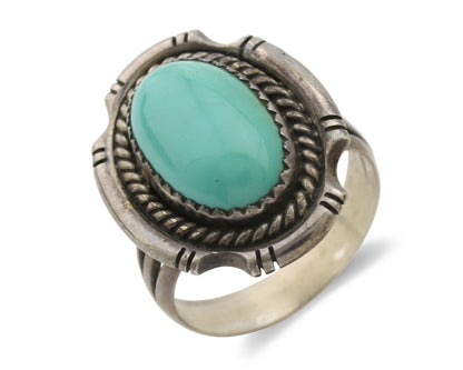 Navajo Ring .925 Silver Sleeping Beauty Turquoise Native Artist C.1980s