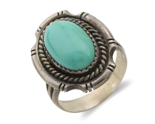 Navajo Ring .925 Silver Sleeping Beauty Turquoise Native Artist C.1980s