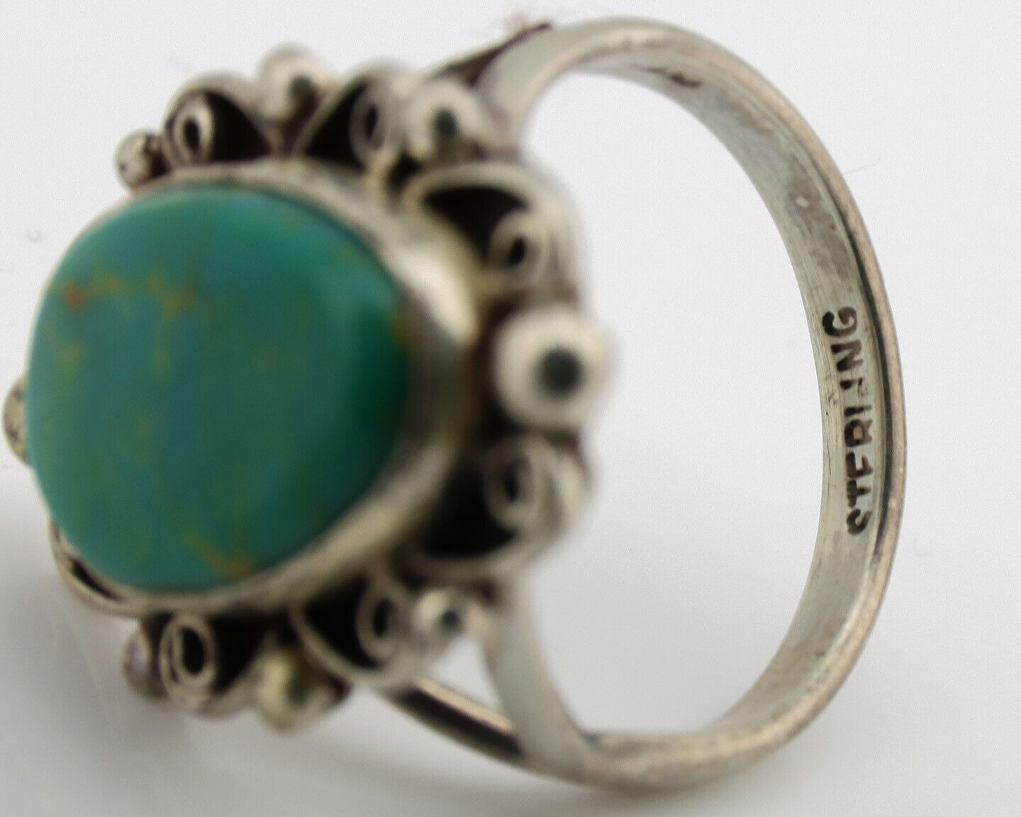 Navajo Ring .925 Silver Kingman Turquoise Artist Signed Billy Eagle C.80's