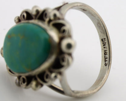 Navajo Ring .925 Silver Kingman Turquoise Artist Signed Billy Eagle C.80's