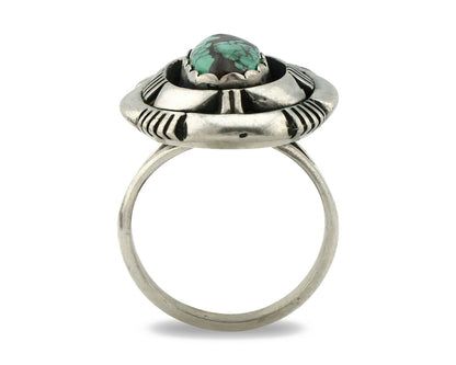 Navajo Ring .925 Silver Spiderweb Turquoise Artist Signed L. M. Nez C80s