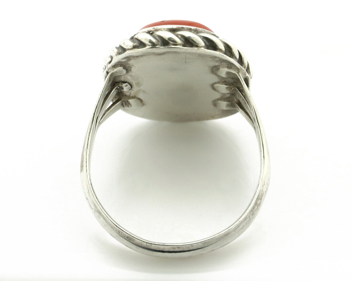 Navajo Ring 925 Silver Coral & Globe Turquoise Native American Artist C.1970's