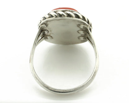 Navajo Ring 925 Silver Coral & Globe Turquoise Native American Artist C.1970's
