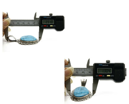 Navajo Pendant .925 Silver Kingman Turquoise Signed Artist LT Begay C.80's