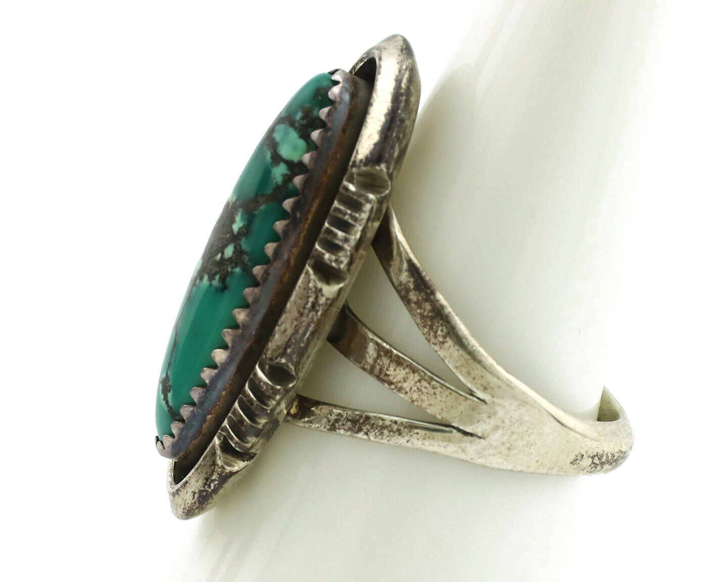 Navajo Ring .925 Silver Spiderweb Turquoise Native American Artist C.1980's