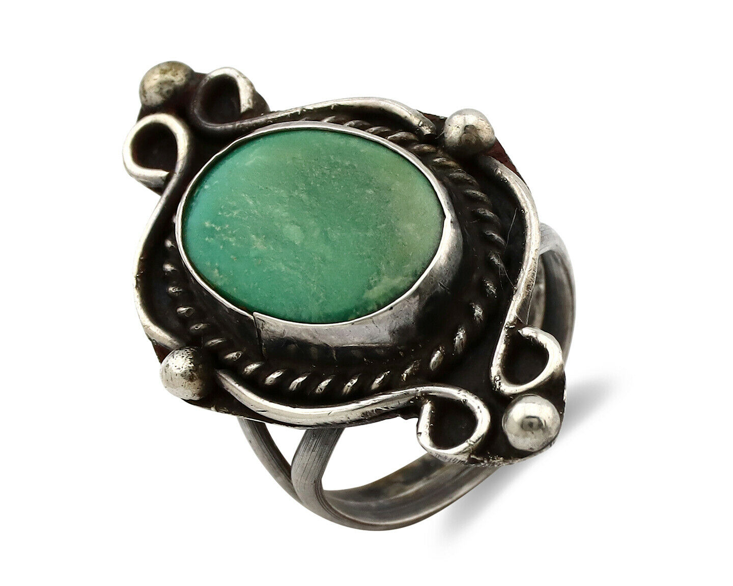 Navajo Ring .925 Silver Kingman Turquoise Native American Artist C.80's